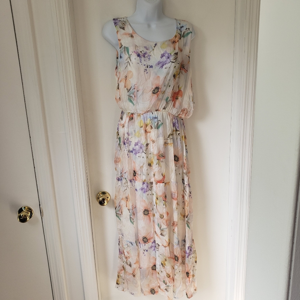 Floral Silk blend flowy dress NWT